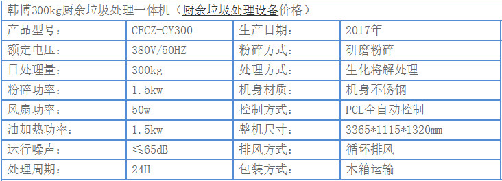 300kg廚余垃圾處理設備